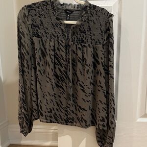 Aqua Black and Gray Patterned Blouse